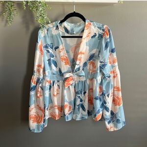 Floral Print Neck Tie Front Top